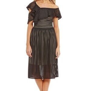Gianni Bini Black Striped Ruffle Dress
